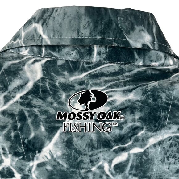 Mossy Oak Long Sleeve Button Up Fishing Shirt Mens Medium Water Print - Picture 7 of 11